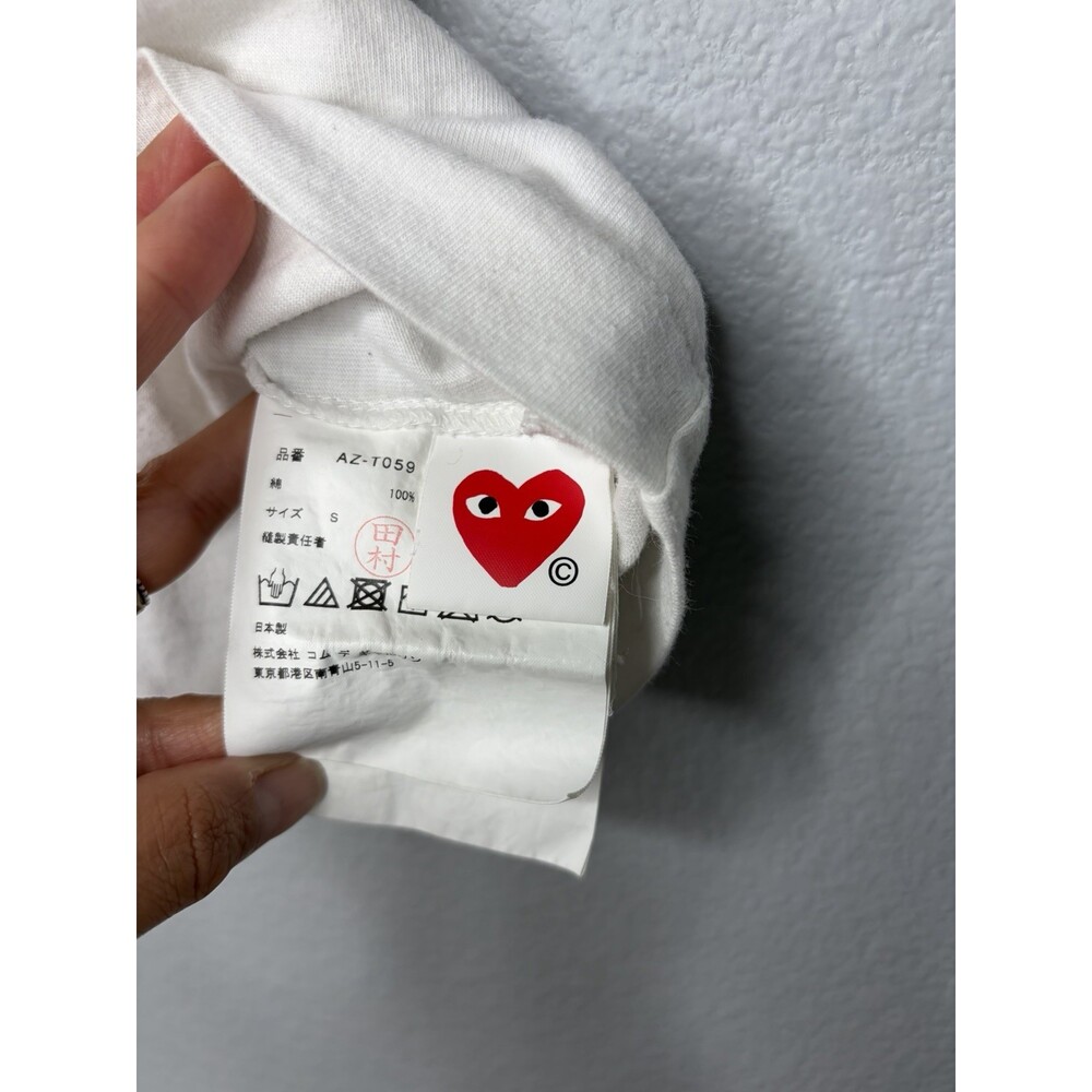 Comme des Garcons PLAY Green Heart Graphic Tee White T-Shirt Women XS/SM FLAW - Picture 6 of 6